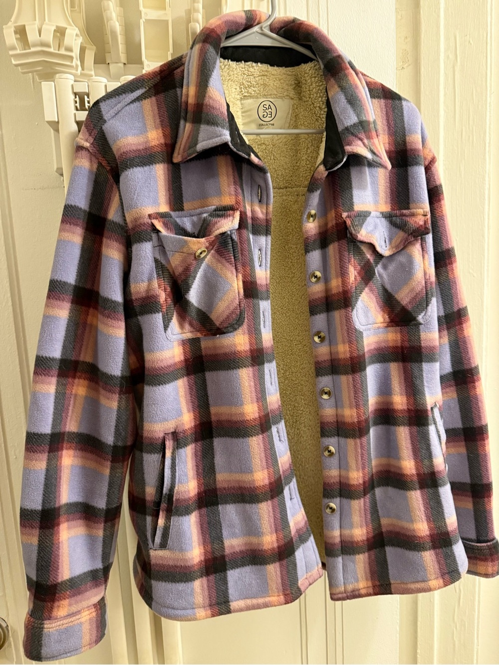 Sage Lavender Plaid Teddy-Lined Jacket